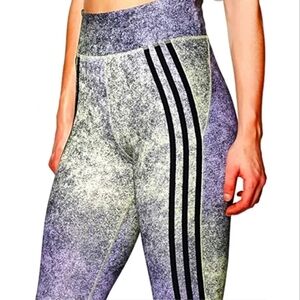Adidas Climalite High-Rise 3-Stripe Leggings - Purple/Lime Static - Small